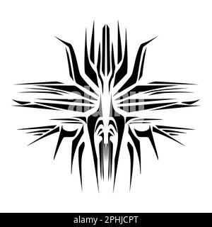 Illustrazione di un tatuaggio tribale di forma estetica. Perfetto per adesivi, adesivi, cappelli, scarpe, poster, banner, copertine di libri, icone Foto Stock