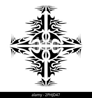 Illustrazione di un tatuaggio tribale di forma estetica. Perfetto per adesivi, adesivi, cappelli, scarpe, poster, banner, copertine di libri, icone Foto Stock