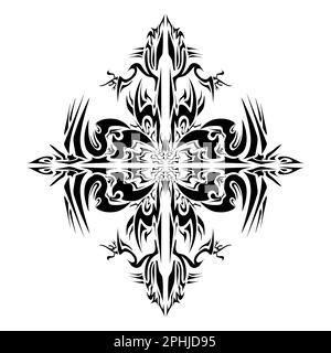 Illustrazione di un tatuaggio tribale di forma estetica. Perfetto per adesivi, adesivi, cappelli, scarpe, poster, banner, copertine di libri, icone Foto Stock