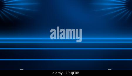 Design astratto con luce al neon su sfondo blu a tema, illustrazione 3D Foto Stock