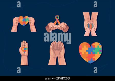 autismo giorno sei icone Illustrazione Vettoriale