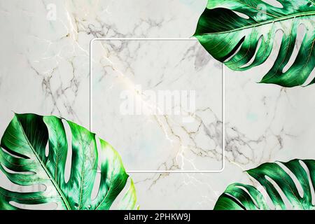 monstera tropicale lascia sullo sfondo di marmo. struttura leggera per il design Foto Stock