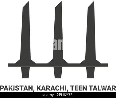 Pakistan, Karachi, Teen Talwar, viaggio punto di riferimento vettore illustrazione Illustrazione Vettoriale