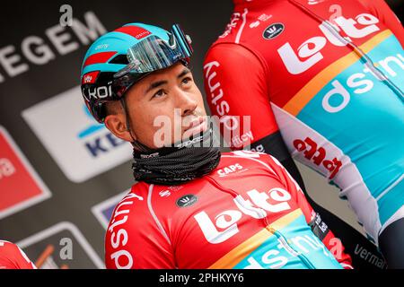 Roeselare, Belgio. 29th Mar, 2023. L'australiano Caleb Ewan di Lotto-Dstny ha illustrato all'inizio della corsa di elite maschile della corsa ciclistica 'Dwars Door Vlaanderen', 183, a 7 km da Roeselare a Waregem, mercoledì 29 marzo 2023. BELGA PHOTO DAVID PINTENS Credit: Belga News Agency/Alamy Live News Foto Stock