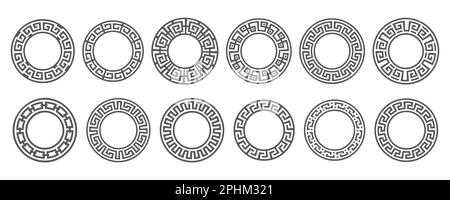 Frontiera rotonda greca. Cornice circolare con antico ornamento. Decorazioni in stile mediterraneo romano. Set vettoriale Illustrazione Vettoriale