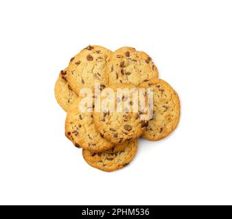 Cookie semplice isolato. Farinata d'avena biscotti allo zucchero biten, biscotti al cioccolato. Vista dall'alto del biscotto rotondo Foto Stock