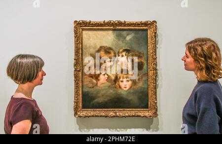 Londra, Regno Unito. 29th Mar, 2023. Joshua Reynolds A Child's Portrait in different views [Angel's Heads](1786-87) Oil on Canvas.Tate: Presentato da Lady William Gordon 1841The prima grande mostra britannica di Berthe Morisot dal 1950.in collaborazione con il Musée Marmottan Monet, Parigi, molti mai visti prima nel Regno Unito, Dulwich Picture Gallery 31 marzo - 10 settembre 2023. Credit: Paul Quezada-Neiman/Alamy Live News Foto Stock