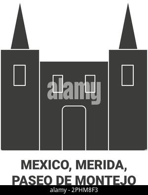 Messico, Merida, Paseo De Montejo viaggio punto di riferimento vettoriale illustrazione Illustrazione Vettoriale