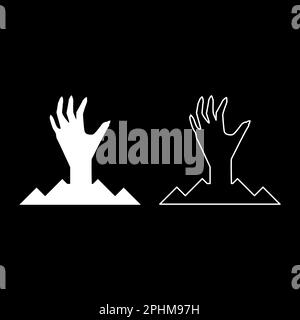 Spaventa la mano umana dal suolo silhouette uomo morto Halloween elemento decorativo zombie concetto spaky zappata unghie affilate unghie osso braccio dita uomo Illustrazione Vettoriale