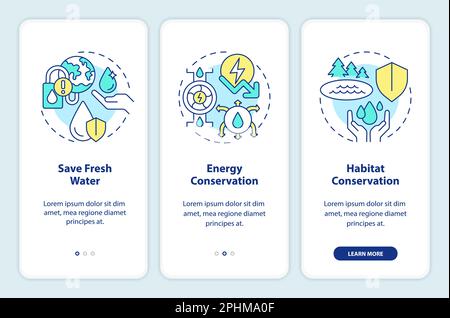 La conservazione dell'acqua mira allo schermo dell'app mobile di onboarding Illustrazione Vettoriale
