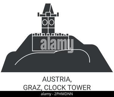 Austria, Graz, Torre dell'Orologio viaggio punto di riferimento vettoriale illustrazione Illustrazione Vettoriale