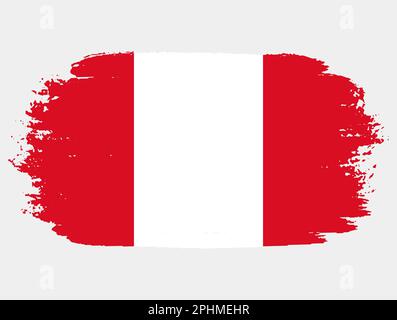 Bandiera artistica a pennello grunge del Perù isolato su sfondo bianco. Elegante texture della bandiera nazionale Illustrazione Vettoriale