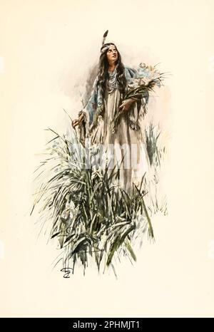 E amava la fanciulla solitaria illustrata da Harrison Fisher, 1875-1934, dal libro ' la canzone di Hiawatha ' di Longfellow, Henry Wadsworth, 1807-1882; data di pubblicazione 1906 Editore Indianapolis : Bobbs-Merrill Foto Stock