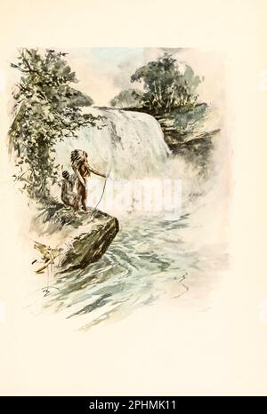 Sentito le cascate di Minnehaha illustrato da Harrison Fisher, 1875-1934, dal libro ' la canzone di Hiawatha ' di Longfellow, Henry Wadsworth, 1807-1882; data di pubblicazione 1906 Editore Indianapolis : Bobbs-Merrill Foto Stock