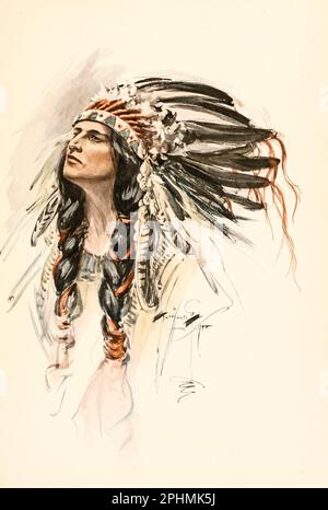 Hiawatha illustrato da Harrison Fisher, 1875-1934, dal libro ' la canzone di Hiawatha ' di Longfellow, Henry Wadsworth, 1807-1882; Data di pubblicazione 1906 Editore Indianapolis : Bobbs-Merrill Foto Stock