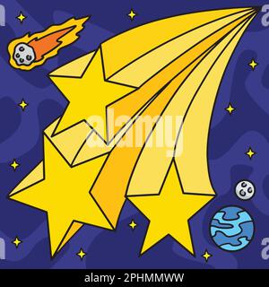 Falling Shooting Star Cartoon colorato Illustrazione Vettoriale