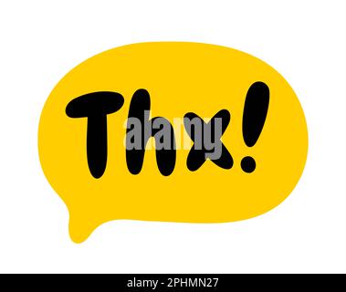 THX bolla del discorso. Grazie testo. Citazione disegnata a mano. Grazie scritta a mano. Abbreviazione della frase Doodle thx. Illustrazione vettoriale per stampa su camicia, ca Illustrazione Vettoriale