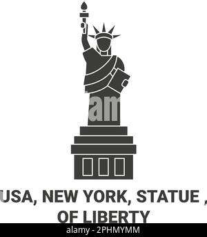 Stati Uniti, New York, Statua , della libertà viaggio punto di riferimento vettore illustrazione Illustrazione Vettoriale