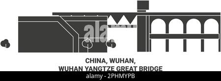 Cina, Wuhan, Wuhan Yangtze Grande ponte viaggio punto di riferimento vettore illustrazione Illustrazione Vettoriale