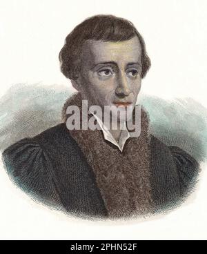 Portrait de Nicolas Copernic (Nicolaus Copernicus, 1473-1543), astronome polonais.gravure vers 1835 Foto Stock