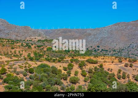 Turbine eoliche sull'isola greca di Creta. Foto Stock