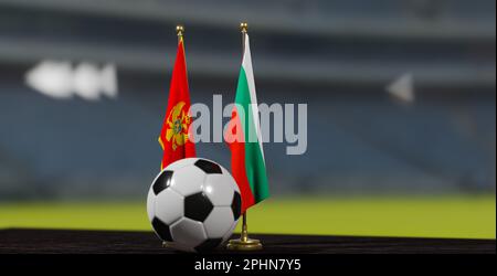 UEFA EURO 2024 Calcio Montenegro vs Bulgaria qualificazione Campionato europeo, Montenegro e Bulgaria con palla di calcio. 3d lavoro. Yerevan, Armenia Foto Stock