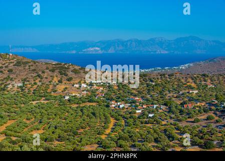 Vista panoramica del villaggio di Kato Pine a Creta, Grecia. Foto Stock
