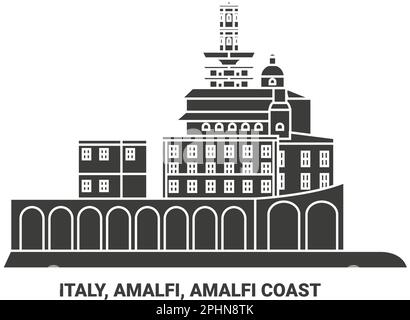 Italia, Amalfi, Costiera Amalfitana viaggio punto di riferimento vettoriale illustrazione Illustrazione Vettoriale