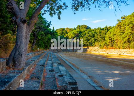 Antico Stadio Olimpico a Rodi, Grecia. Foto Stock