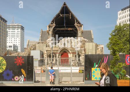 La Cattedrale di Christchurch, probabilmente l’edificio più iconico della Nuova Zelanda, è stata gravemente danneggiata dal terremoto del 2011 Foto Stock