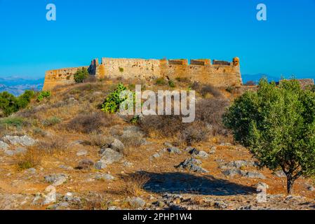 Rovine della fortezza di Palamidi nella città greca di Nafplio. Foto Stock