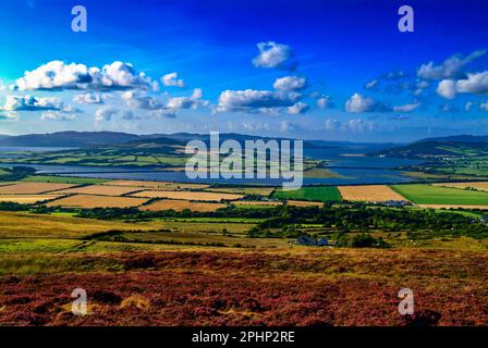 Vista da Grianan di Aileach, Greenan Fort, County Donegal, Irlanda Foto Stock