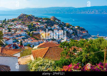 Veduta aerea della città di Hydra in Grecia. Foto Stock