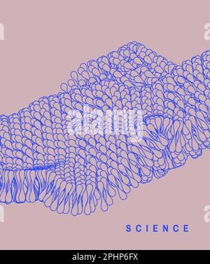 Un'onda formata da molte particelle. Struttura della membrana cellulare in movimento. Background scientifico per la medicina, la scienza, la tecnologia o la chimica. 3D astrac Illustrazione Vettoriale