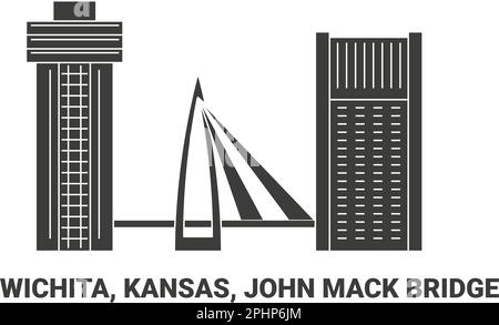 Stati Uniti, Wichita, Kansas, John Mack Bridge, illustrazione vettore punto di riferimento di viaggio Illustrazione Vettoriale