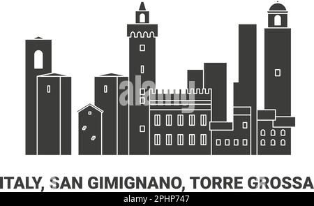 Italia, San Gimignano, Torre grossa, viaggio punto di riferimento vettoriale illustrazione Illustrazione Vettoriale