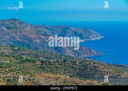 Vista panoramica della regione di mani dal villaggio di Mountanistika in Grecia. Foto Stock