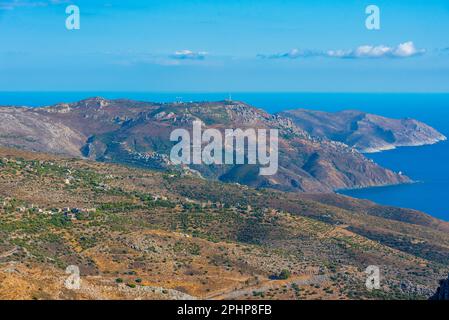 Vista panoramica della regione di mani dal villaggio di Mountanistika in Grecia. Foto Stock
