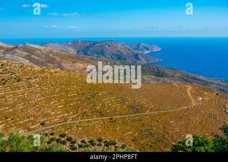 Vista panoramica della regione di mani dal villaggio di Mountanistika in Grecia. Foto Stock