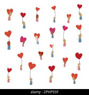 Le mani donano i cuori. Mani che tengono un cuore, dare e condividere l'amore alla gente concetto. Simbolo di carità, volontariato e aiuto comunitario con mani che danno ascolto Illustrazione Vettoriale