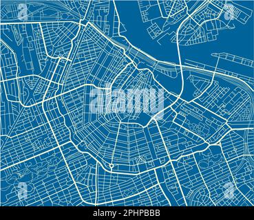 Mappa vettoriale blu e bianco della città di Amsterdam con strati separati ben organizzati. Illustrazione Vettoriale