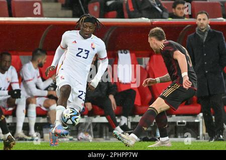 Köln , Germania . 28 marzo 2023, Johan Bakayoko (23) del Belgio ha ritratto durante una amichevole partita di calcio tra le squadre nazionali della Germania e del Belgio , chiamata i Diavoli rossi , martedì 28 marzo 2023 a Köln , Germania . PHOTO SPORTPIX | David Catry Foto Stock