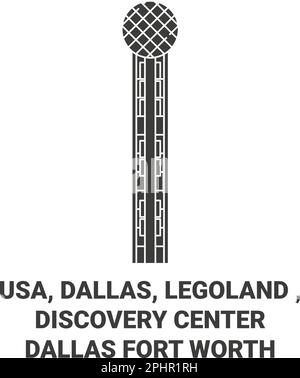 USA, Dallas, Legoland , Discovery Center Dallas Fort Worth viaggio punto di riferimento vettore illustrazione Illustrazione Vettoriale
