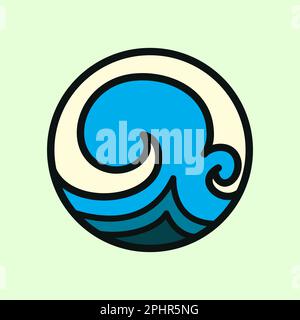 Logo circolare blu Waves Icon, logo Ocean Wave. Simbolo dell'acqua del modello vettoriale. Logo Sea Wave. Foto Stock
