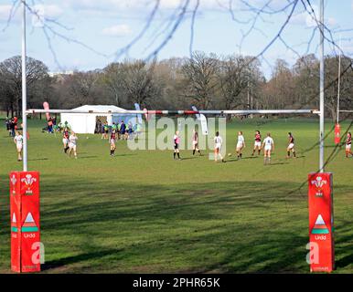 Partita di rugby femminile, Pontcanna Fields Urdd / WRU evento. Marzo 2023. Molla. Foto Stock