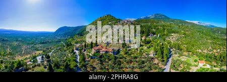 Vista panoramica del sito archeologico di Mystras in Grecia. Foto Stock