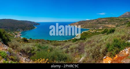 Vista panoramica della campagna della spiaggia di Itilo in Grecia. Foto Stock