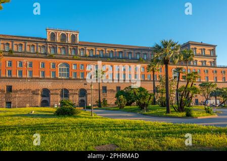 Palazzo reale di Napoli visto attraverso i giardini, Italia. Foto Stock