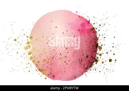 spruzzi dipinti a mano bagnata rosa acquerello spruzzi d'oro glitter Illustrazione Vettoriale