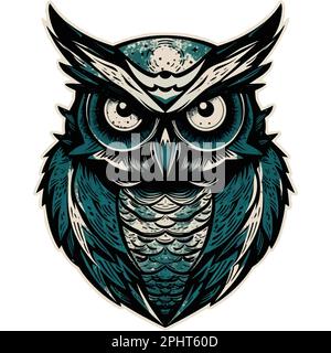 Logo di un uccello di Owl moderno semplice logo occhio cattura animale blu scuro Foto Stock